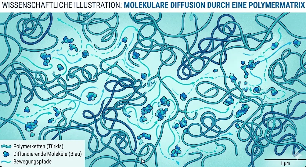 Schritt 2 der Permeation: Moleküle diffundieren durch die Polymermatrix einer Kunststofffolie