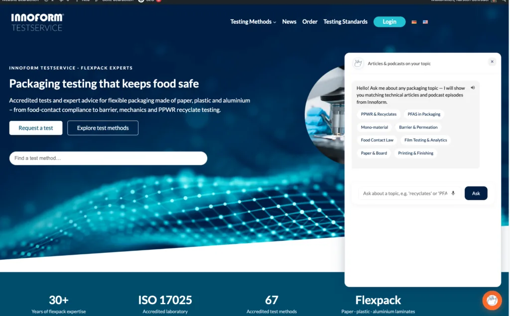 innoform.de web-page with widget
